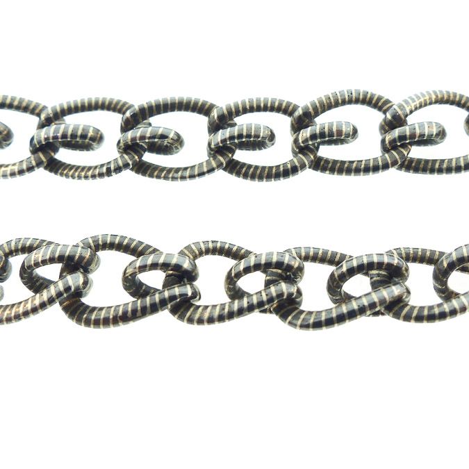 Edwardian Swiss Niello &amp; Silver Watch Chain