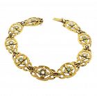 French Belle Epoque 18K Gold, Diamond & Emerald Bracelet