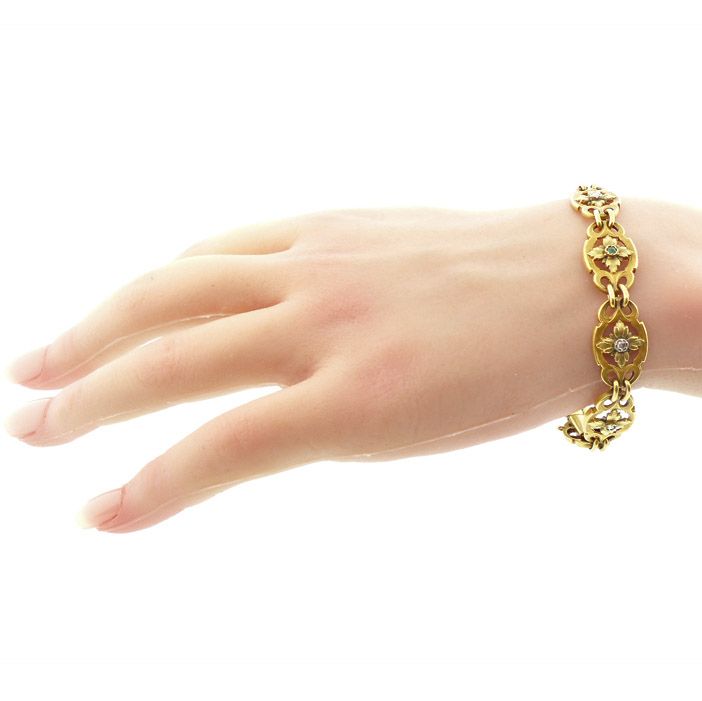 French Belle Epoque 18K Gold, Diamond &amp; Emerald Bracelet