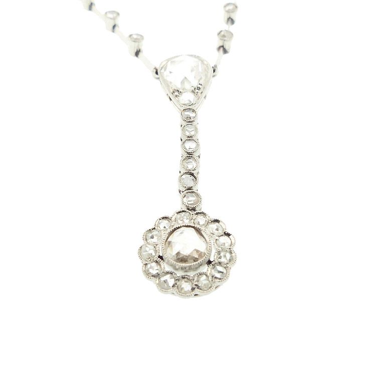 French Belle Epoque Platinum &amp; Diamond Lavaliere Necklace