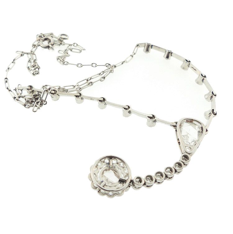 French Belle Epoque Platinum &amp; Diamond Lavaliere Necklace