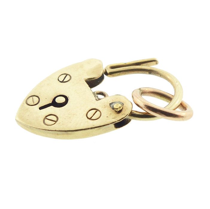 Victorian 9K Gold Working Padlock Heart Clasp