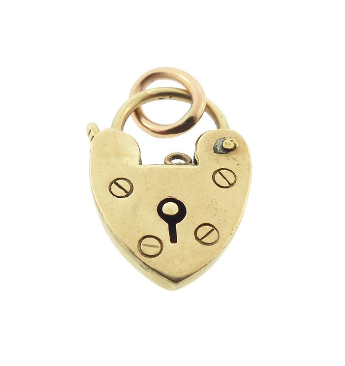 Victorian 9K Gold Working Padlock Heart Clasp