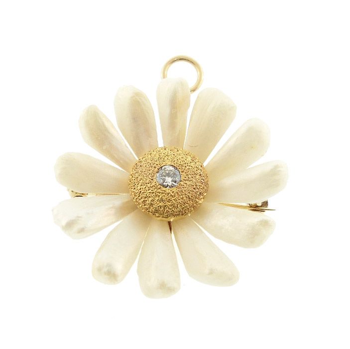Art Nouveau 14K Gold, Mississippi River Pearl & Diamond Pendant / Pin