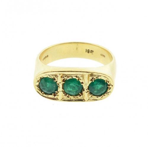 18K Yellow Gold & Columbian Emerald Gentleman’s Three-Stone Ring