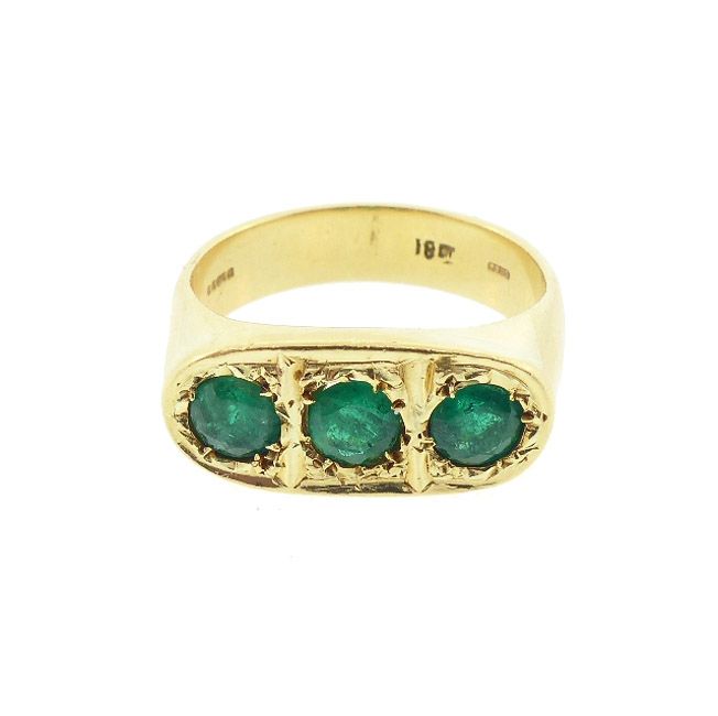 18K Yellow Gold & Columbian Emerald Gentleman’s Three-Stone Ring
