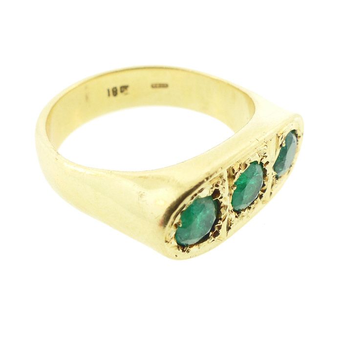 18K Yellow Gold &amp; Columbian Emerald Gentleman’s Three-Stone Ring