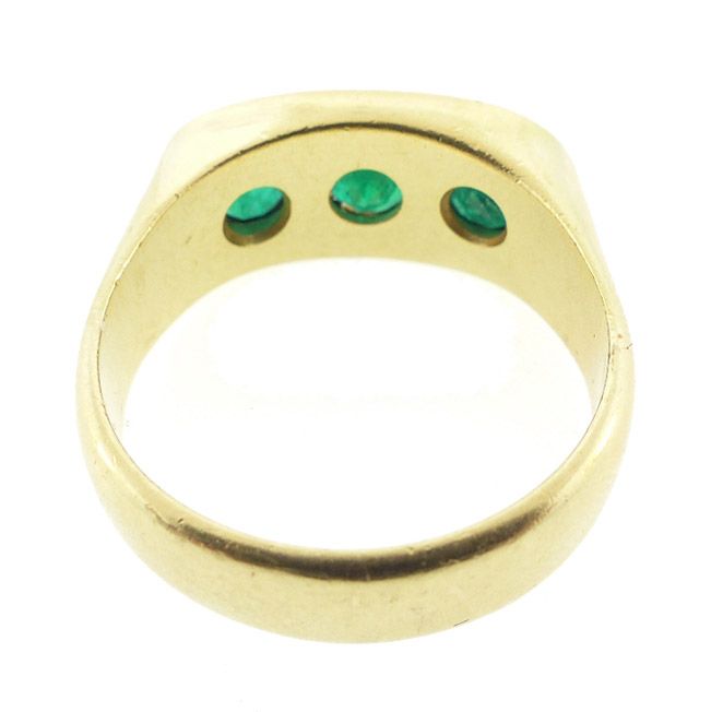 18K Yellow Gold &amp; Columbian Emerald Gentleman’s Three-Stone Ring