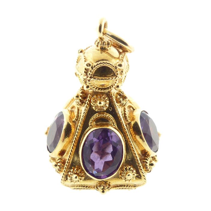 Venetian Etruscan 18K Gold &amp; Amethyst Fob Charm Pendant