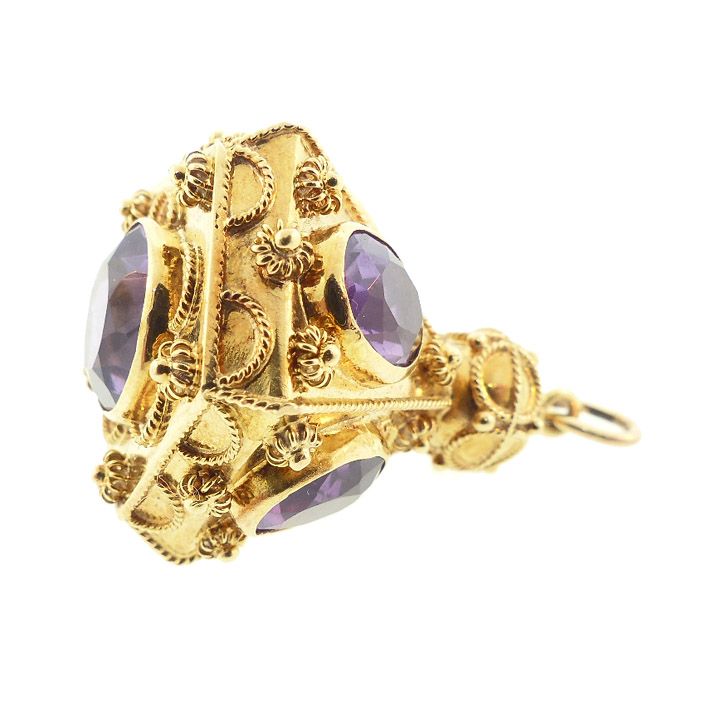 Venetian Etruscan 18K Gold &amp; Amethyst Fob Charm Pendant