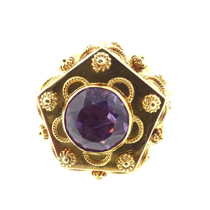 Venetian Etruscan 18K Gold &amp; Amethyst Fob Charm Pendant