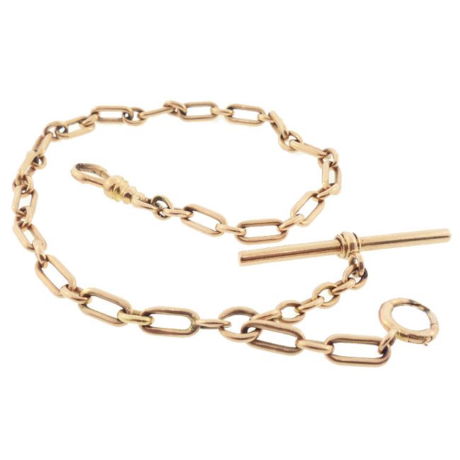 Victorian 14K Rose Gold Trombone Link Watch Chain