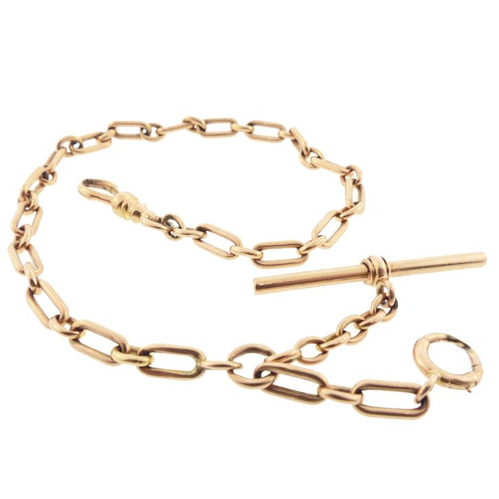 Victorian 14K Rose Gold Trombone Link Watch Chain