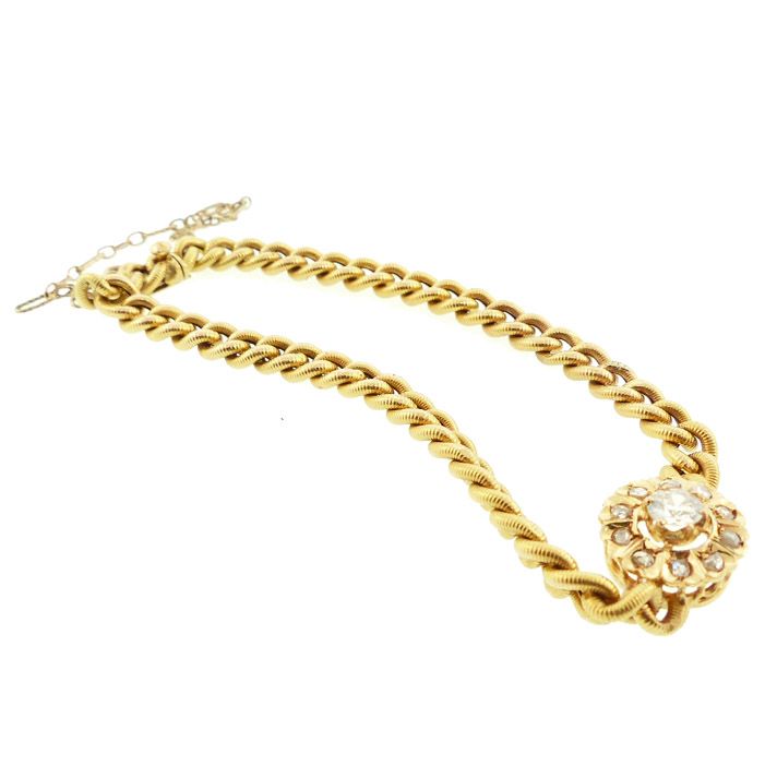 Victorian 18K Gold &amp; Diamond Curb Link Bracelet