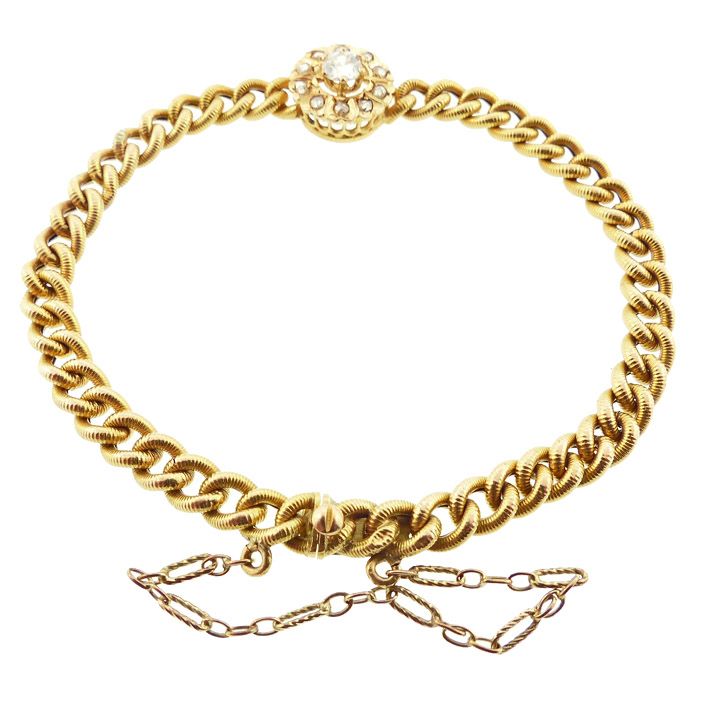 Victorian 18K Gold &amp; Diamond Curb Link Bracelet