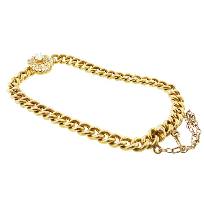 Victorian 18K Gold &amp; Diamond Curb Link Bracelet