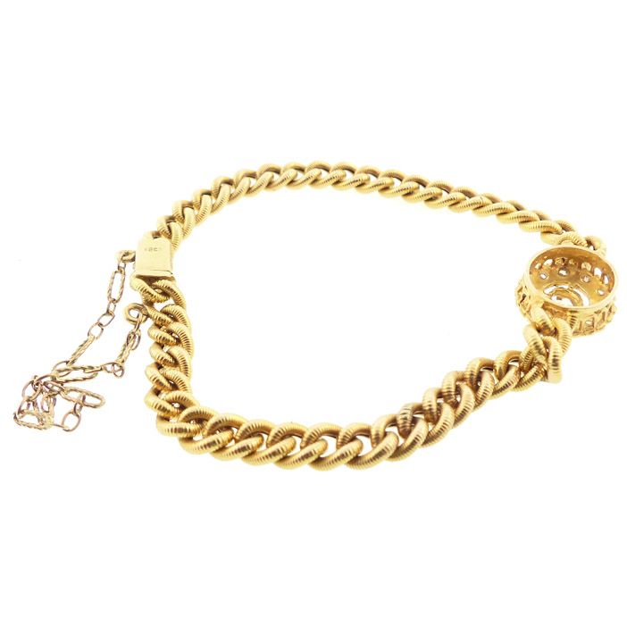 Victorian 18K Gold &amp; Diamond Curb Link Bracelet