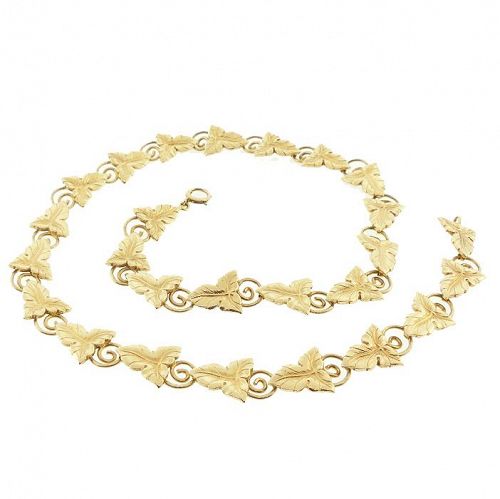 Late Victorian Aesthetic Period 14K Gold Fancy Ivy Leaf Link Chain