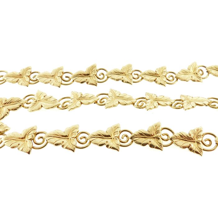 Late Victorian Aesthetic Period 14K Gold Fancy Ivy Leaf Link Chain