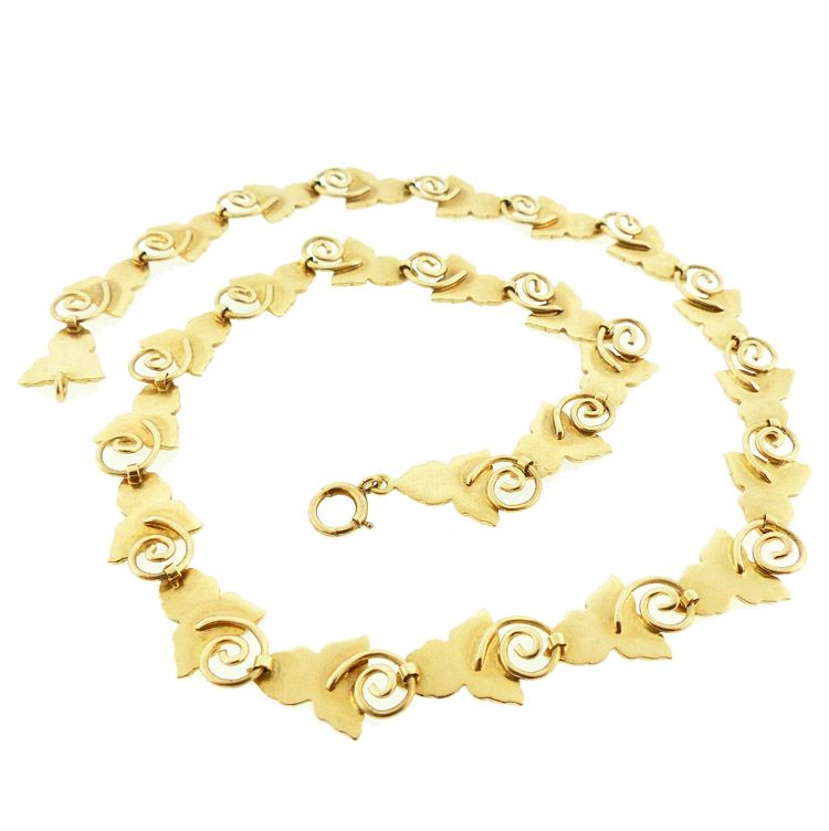 Late Victorian Aesthetic Period 14K Gold Fancy Ivy Leaf Link Chain