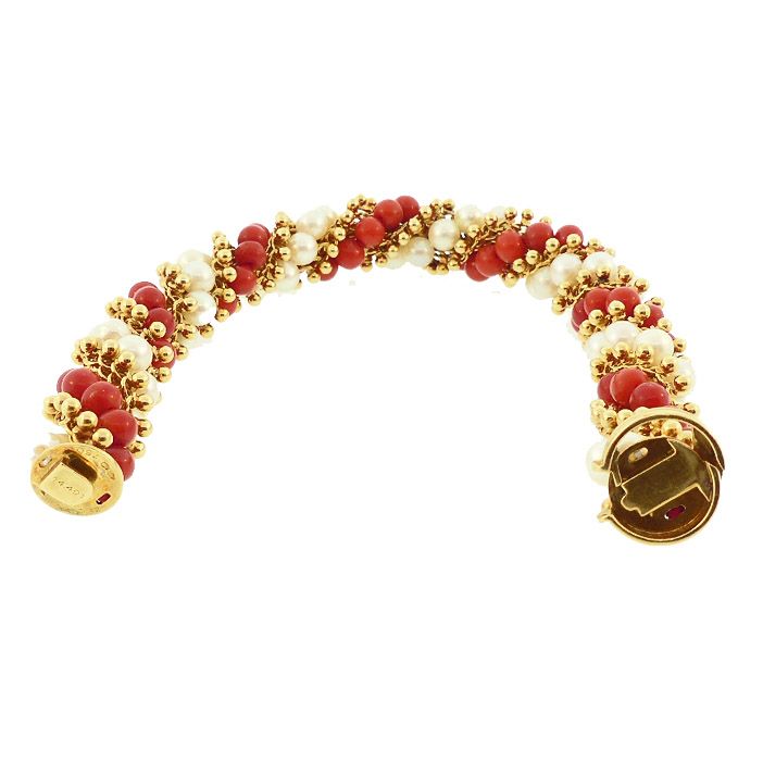 Van Cleef &amp; Arpels 18K Gold, Pearl &amp; Coral TWIST Bracelet