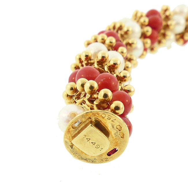 Van Cleef &amp; Arpels 18K Gold, Pearl &amp; Coral TWIST Bracelet