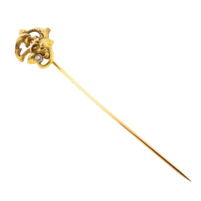 French Art Nouveau 18K Gold &amp; Diamond Griffin Stickpin