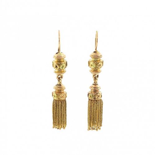 French 18K Colored Gold Foxtail Tassel Earrings