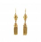 French 18K Colored Gold Foxtail Tassel Earrings