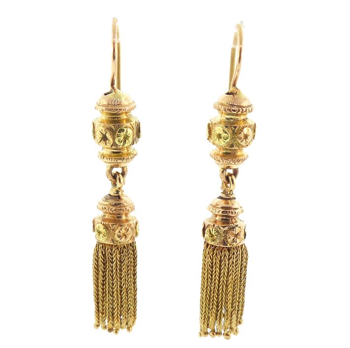 French 18K Colored Gold Foxtail Tassel Earrings