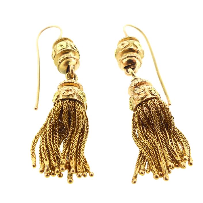 French 18K Colored Gold Foxtail Tassel Earrings