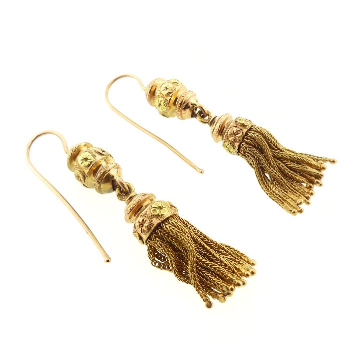 French 18K Colored Gold Foxtail Tassel Earrings