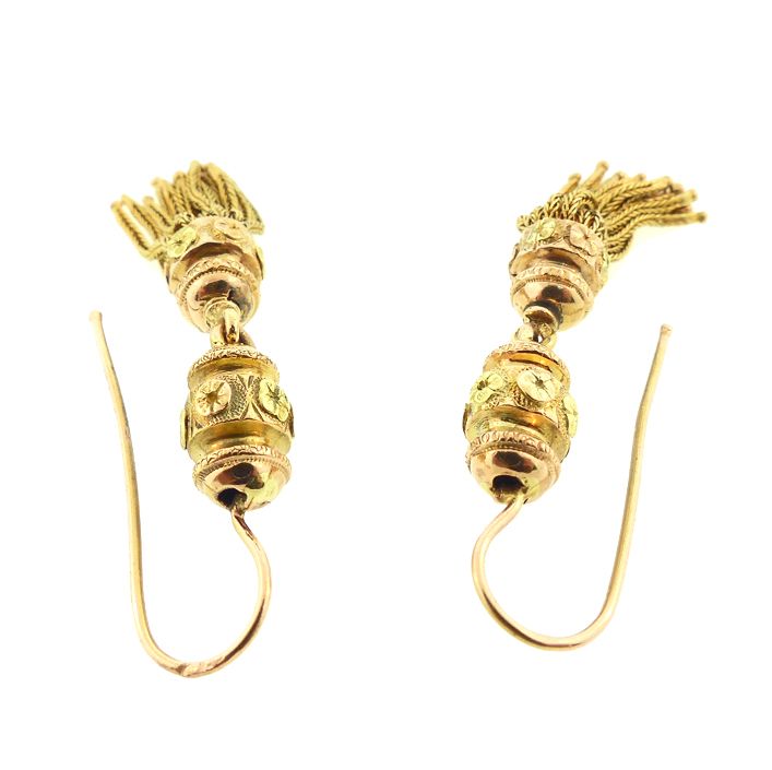 French 18K Colored Gold Foxtail Tassel Earrings