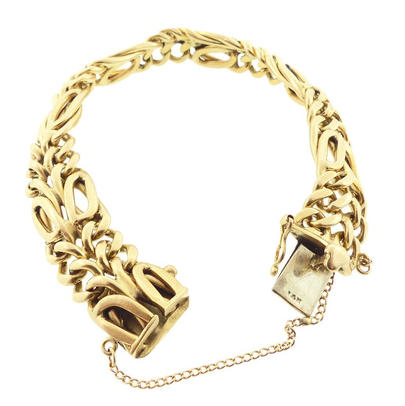 14K Gold Heavy Fancy Curb Link Bracelet