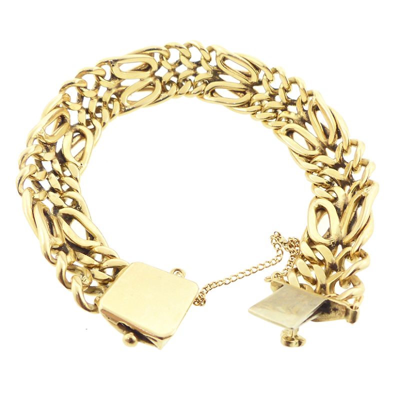 14K Gold Heavy Fancy Curb Link Bracelet