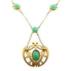 Art Nouveau 14K Gold, Diamond & Chrysoprase Necklace