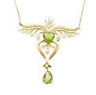 Art Nouveau 14K Gold Gold, Peridot & Seed Pearl Pendant Necklace