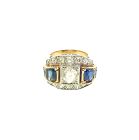 French Retro 18K Gold & Platinum Diamond & Sapphire Ring