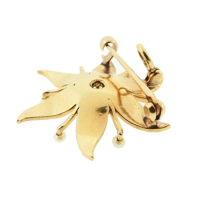 Art Nouveau 14K Gold, Seed Pearl &amp; Diamond Shooting Star Pendant