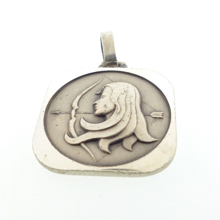 Vintage French Silver Modernist Zodiac Sagittarius Pendant / Charm