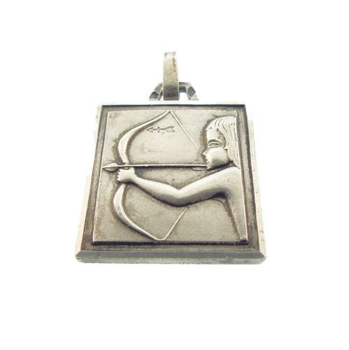 Vintage French Silver Zodiac Sagittarius Pendant / Charm