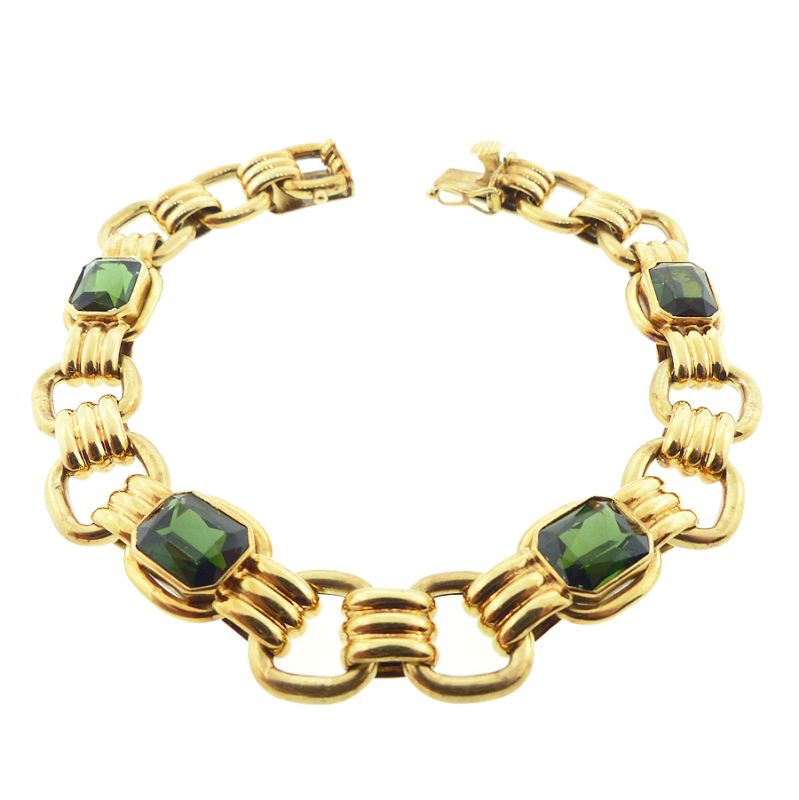 Lotos Retro 14K Gold &amp; Green Tourmaline Bracelet