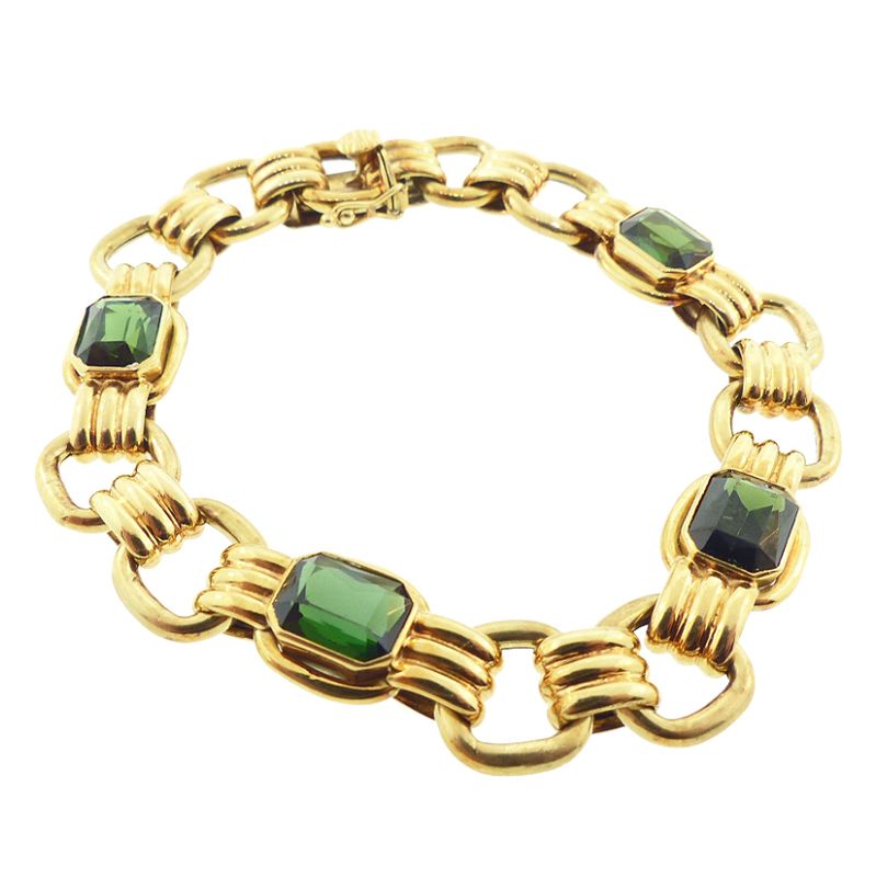 Lotos Retro 14K Gold &amp; Green Tourmaline Bracelet