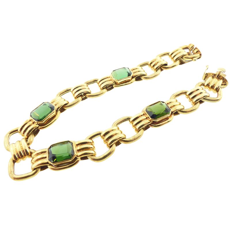 Lotos Retro 14K Gold &amp; Green Tourmaline Bracelet