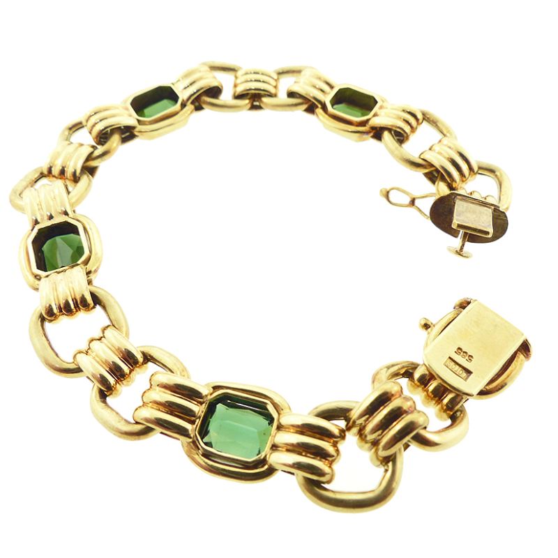 Lotos Retro 14K Gold &amp; Green Tourmaline Bracelet