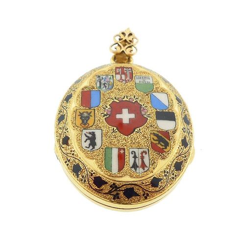 18K Gold & Enamel Grand Tour Swizerland Sexcentennial Locket