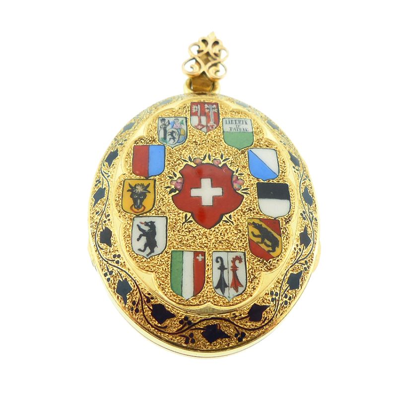 18K Gold &amp; Enamel Grand Tour Swizerland Sexcentennial Locket