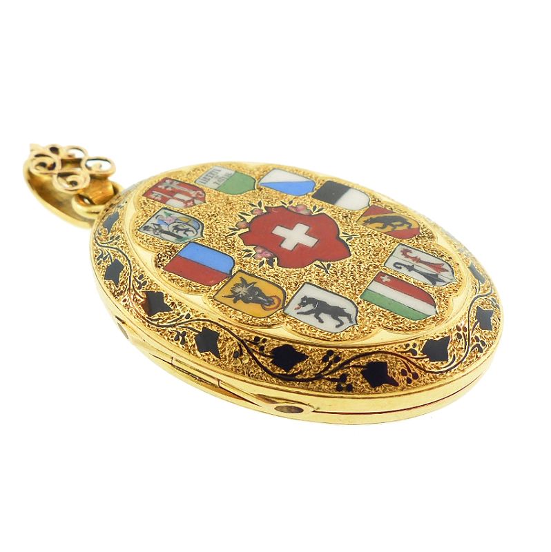 18K Gold &amp; Enamel Grand Tour Swizerland Sexcentennial Locket