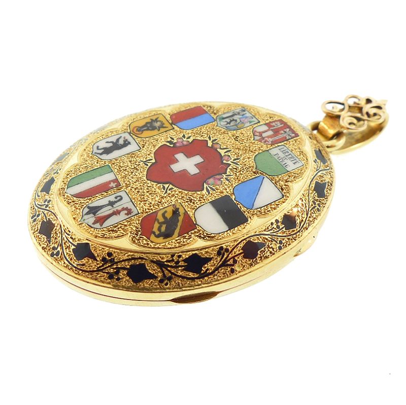 18K Gold &amp; Enamel Grand Tour Swizerland Sexcentennial Locket