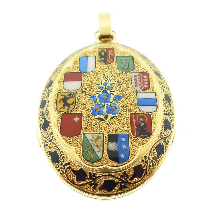 18K Gold &amp; Enamel Grand Tour Swizerland Sexcentennial Locket